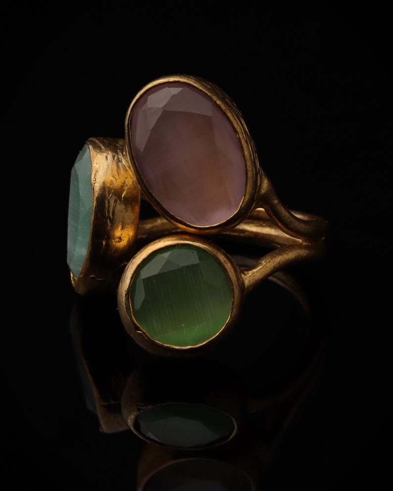 Rosewater and Sage Ring, Artisan Ring, 22K Gold-Plated Ring, Multi Stone Ring, Maximalist Jewelry, Cottagecore Ring, Bold Ring bild 5