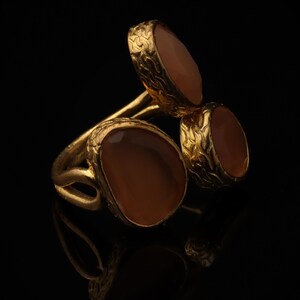 22K Gold-Plated Three Stone Ring, Turkish Ring, Terracotta and Blush Pink Ring, Chunky Ring, Ornate Ring, Maximalist Jewelry image 2
