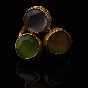 Grey and Green Cluster Ring, 22K Gold-Plated Adjustable Design image 3