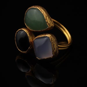 Witchy Ring, Chunky Ring, Colorful Ring, Cypress Green and Ink Navy Ring, 22K Gold-Plated Adjustable Ring, Dark Academia Ring Bild 5