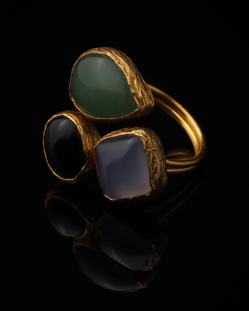 Witchy Ring, Chunky Ring, Colorful Ring, Cypress Green and Ink Navy Ring, 22K Gold-Plated Adjustable Ring, Dark Academia Ring Bild 5