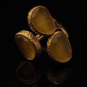 Yellow and Brown Cottagecore Ring, 22K Gold-Plated Adjustable Cluster image 4