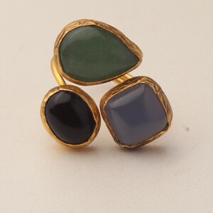 Witchy Ring, Chunky Ring, Colorful Ring, Cypress Green and Ink Navy Ring, 22K Gold-Plated Adjustable Ring, Dark Academia Ring Bild 6