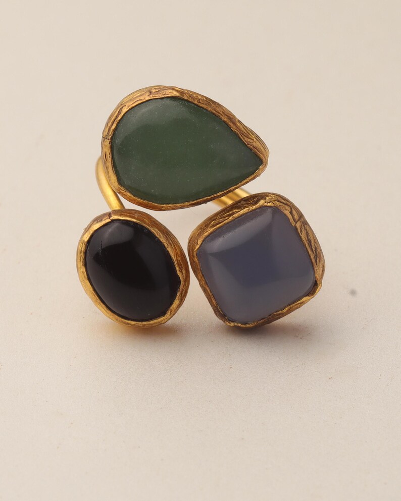Witchy Ring, Chunky Ring, Colorful Ring, Cypress Green and Ink Navy Ring, 22K Gold-Plated Adjustable Ring, Dark Academia Ring Bild 6