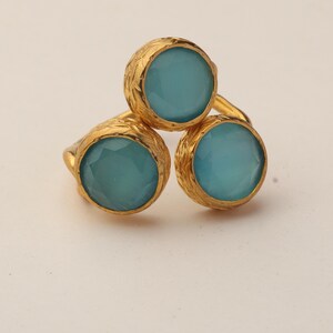 Colorful Ring, Teal and Sea Green Ring, Boho Ring, Cluster Ring, 22K Gold-Plated Ring, Art Deco Ring, Cat Eye Ring image 7
