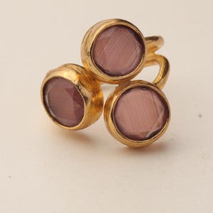 Pink and Grey Dark Academia Ring, 22K Gold-Plated Gothic Band image 8