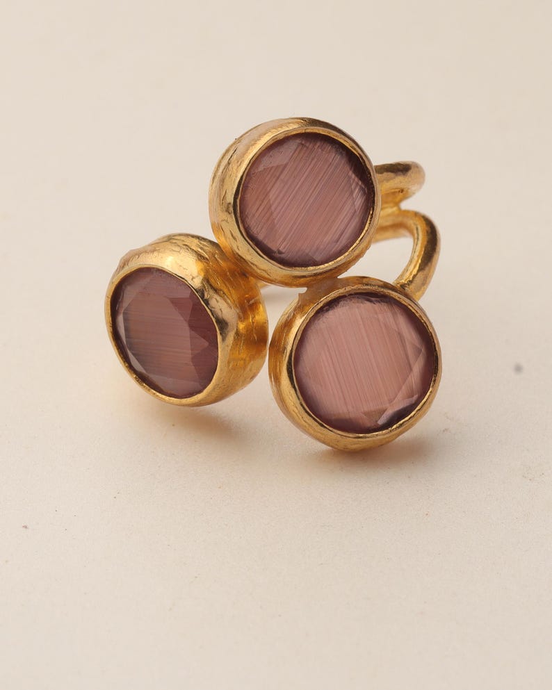 Pink and Grey Dark Academia Ring, 22K Gold-Plated Gothic Band image 8