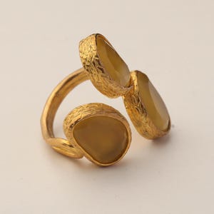 Yellow and Brown Cottagecore Ring, 22K Gold-Plated Adjustable Cluster image 8