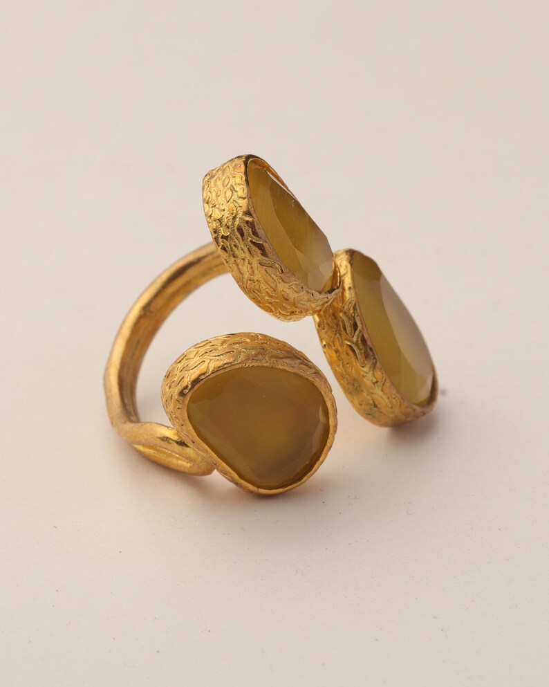 Yellow and Brown Cottagecore Ring, 22K Gold-Plated Adjustable Cluster image 8