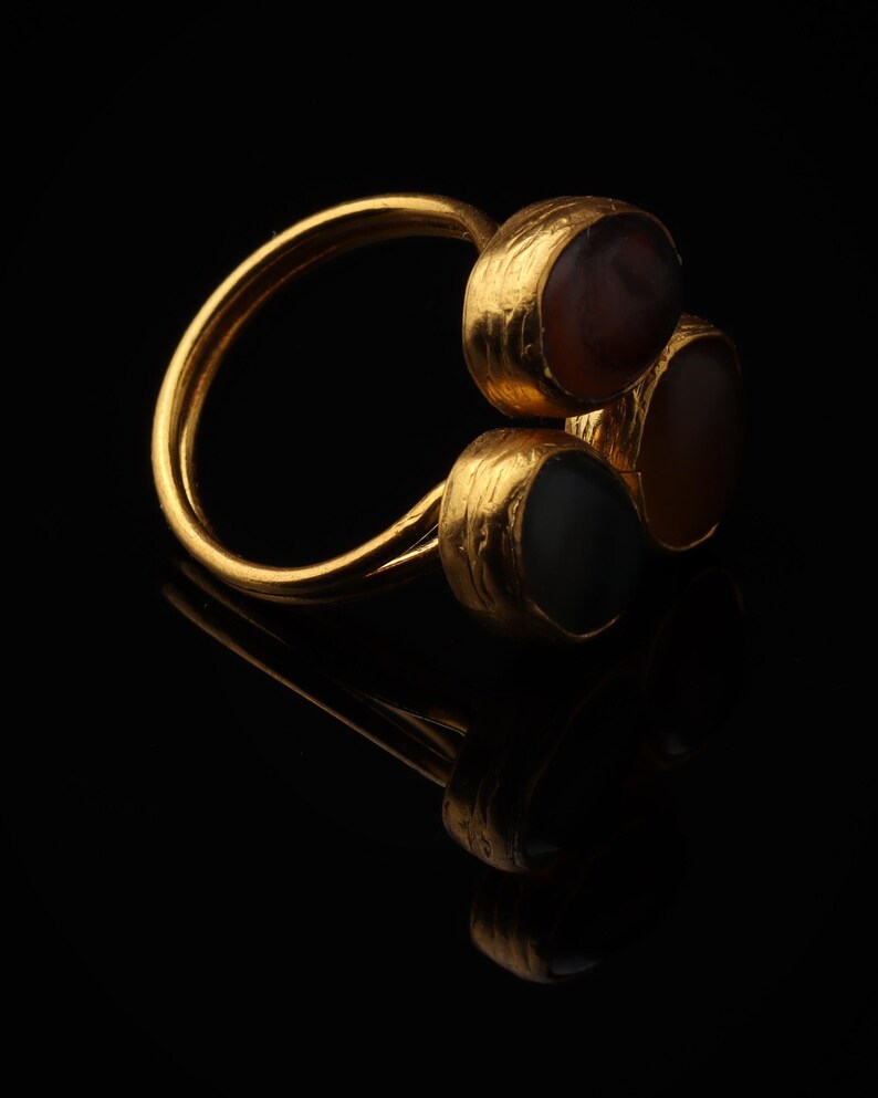 22K Gold-Plated Adjustable Ring, Boho Ring, Art Deco Ring, Storm Grey and Sable Ring, Statement Ring, Unique Ring image 2