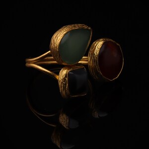 Sage Green and Burgundy Gothic Ring, 22K Gold-Plated Adjustable Style image 2