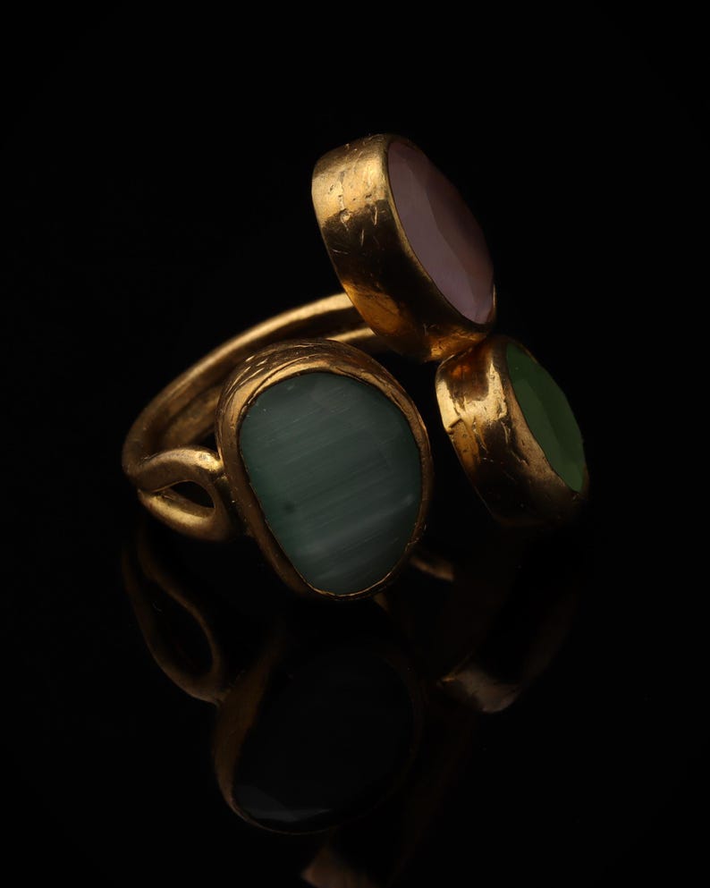 Rosewater and Sage Ring, Artisan Ring, 22K Gold-Plated Ring, Multi Stone Ring, Maximalist Jewelry, Cottagecore Ring, Bold Ring bild 2