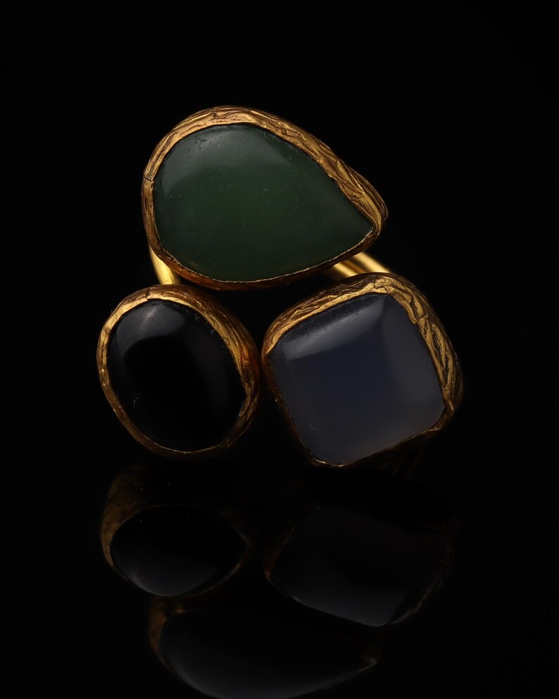 Witchy Ring, Chunky Ring, Colorful Ring, Cypress Green and Ink Navy Ring, 22K Gold-Plated Adjustable Ring, Dark Academia Ring Bild 4