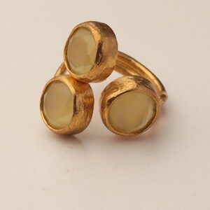 22K Gold-Plated Three Stone Ring, Cottagecore Ring, Whimsical Ring, Unique Ring, Ochre and Umber Ring, Colorful Ring image 9