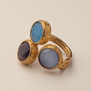 Cottagecore Ring, 22K Gold-Plated Ring, Denim Blue and Navy Ring, Turkish Ring, Ornate Ring, Art Deco Ring, Vintage Ring image 9