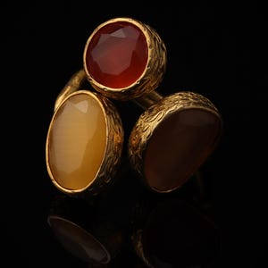 Red and Brown Cocktail Ring, 22K Gold-Plated Boho Band image 3