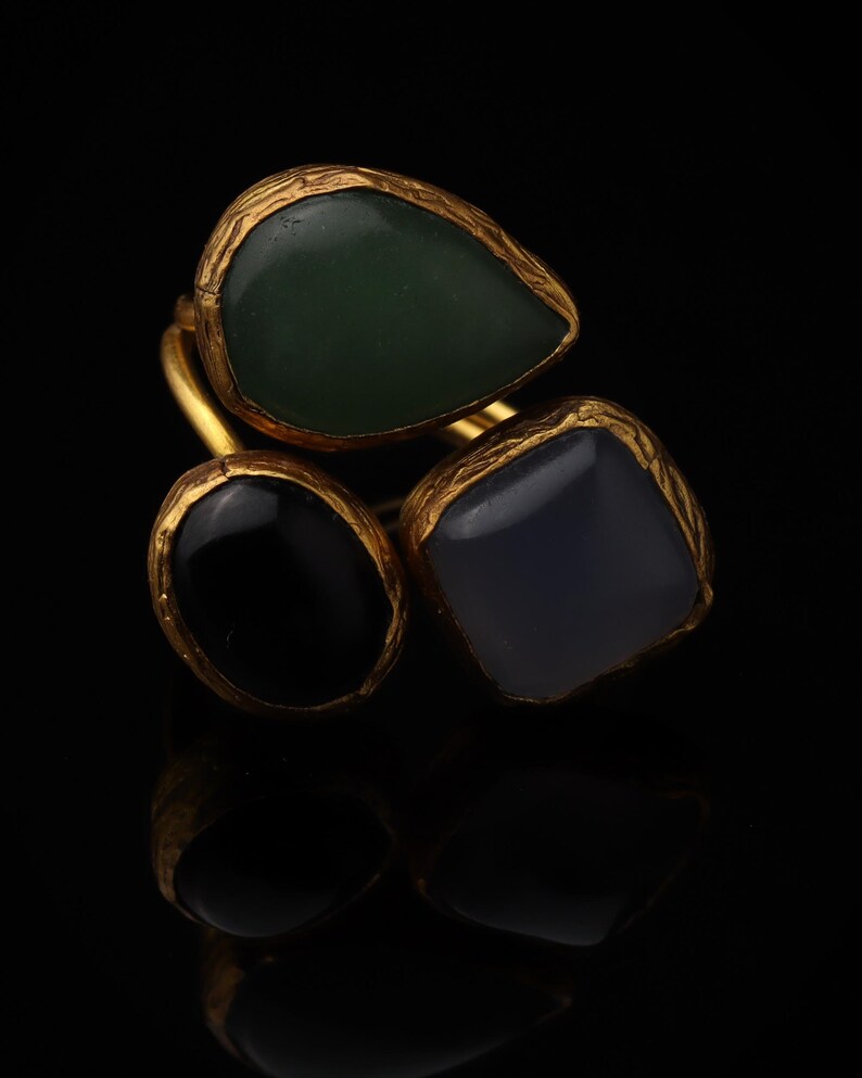 Witchy Ring, Chunky Ring, Colorful Ring, Cypress Green and Ink Navy Ring, 22K Gold-Plated Adjustable Ring, Dark Academia Ring Bild 3