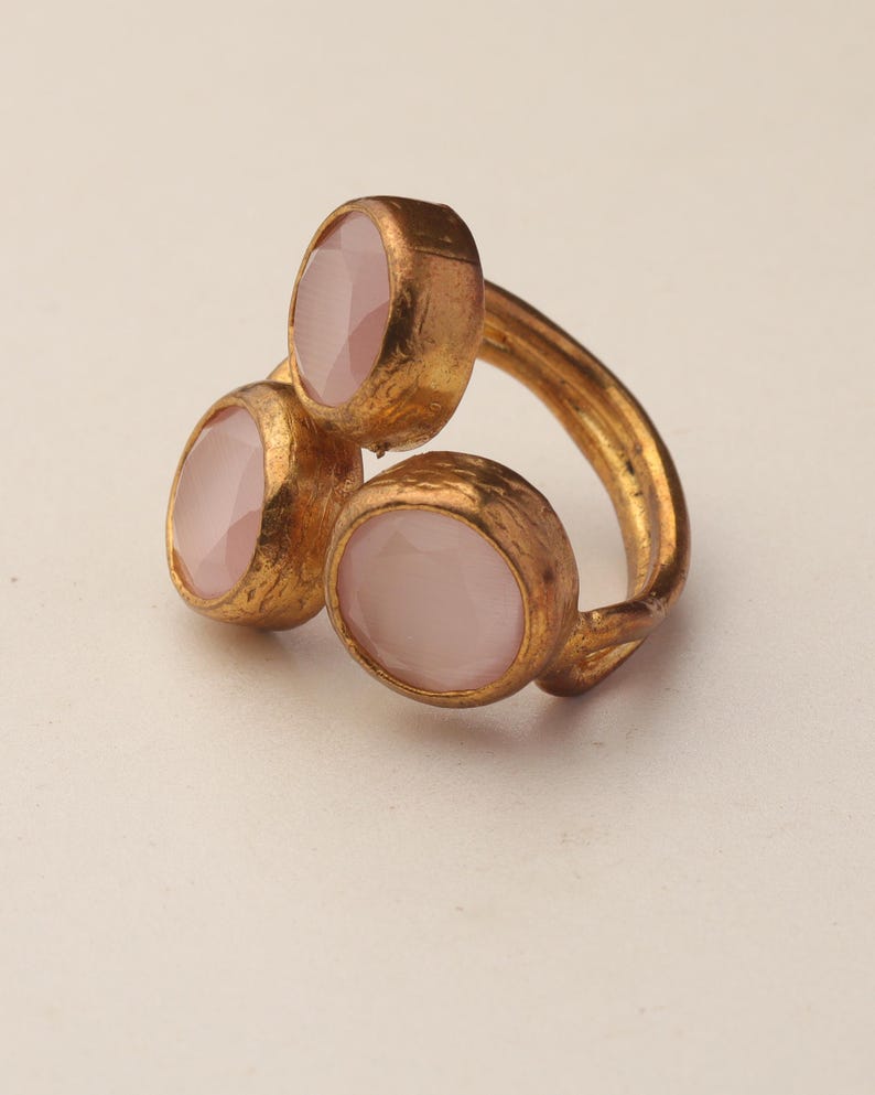 22K Gold-Plated Adjustable Ring, Bold Ring, Whimsical Ring, Cottagecore Ring, Boho Ring, Dusty Rose and Petal Pink Ring image 9