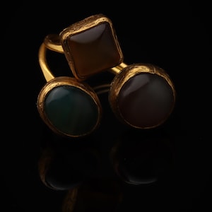 Cocktail Ring, Seafoam and Toffee Ring, Chunky Ring, Vintage Style Ring, Whimsical Ring, Adjustable Ring, 22K Gold-Plated Ring image 1