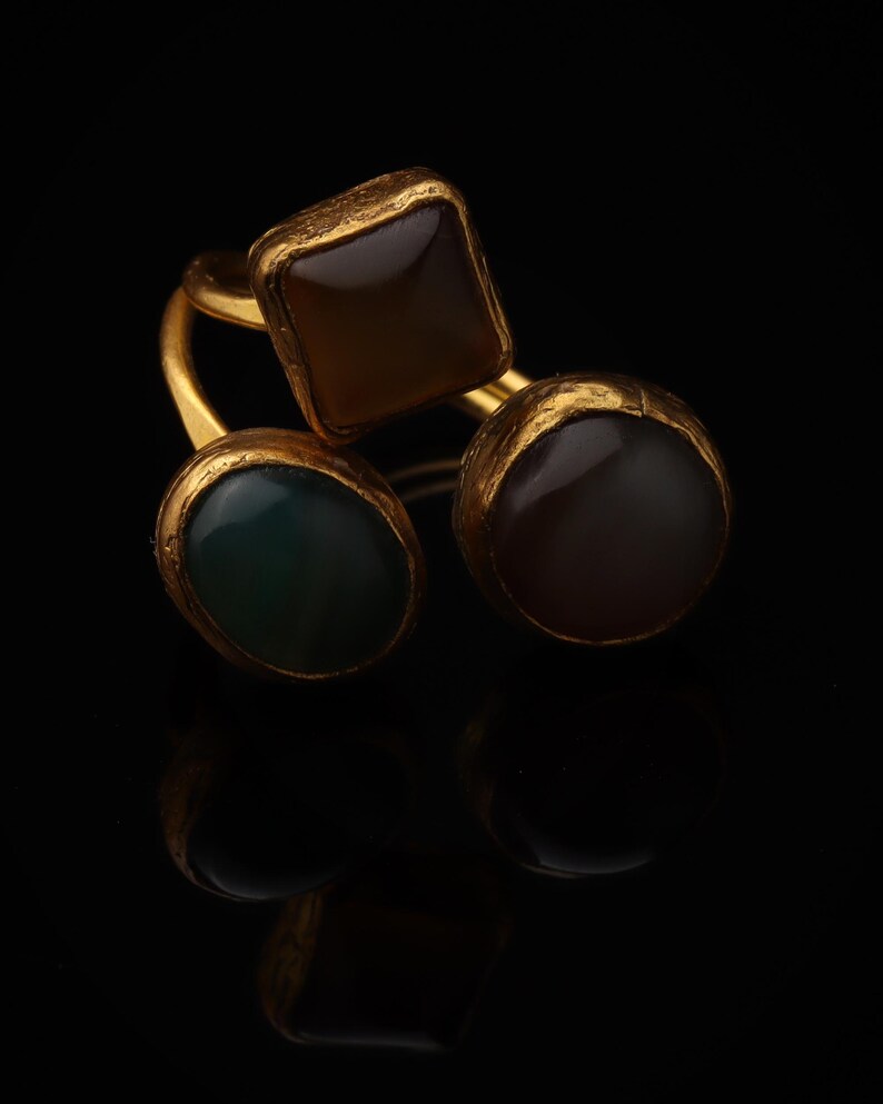 Cocktail Ring, Seafoam and Toffee Ring, Chunky Ring, Vintage Style Ring, Whimsical Ring, Adjustable Ring, 22K Gold-Plated Ring image 1