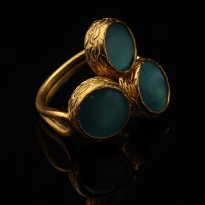 Colorful Ring, Teal and Sea Green Ring, Boho Ring, Cluster Ring, 22K Gold-Plated Ring, Art Deco Ring, Cat Eye Ring image 2