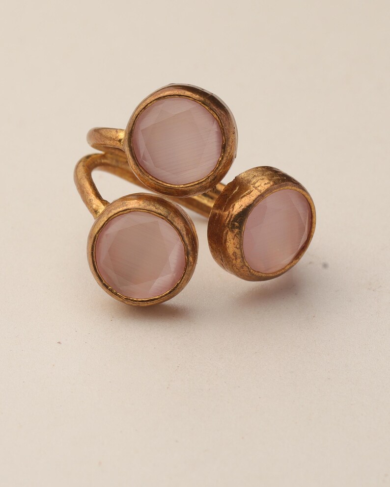 22K Gold-Plated Adjustable Ring, Bold Ring, Whimsical Ring, Cottagecore Ring, Boho Ring, Dusty Rose and Petal Pink Ring image 7