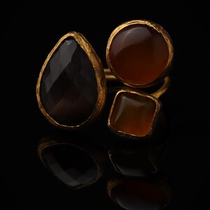 Brown and Orange Cottagecore Ring, 22K Gold-Plated Fairycore Band image 4