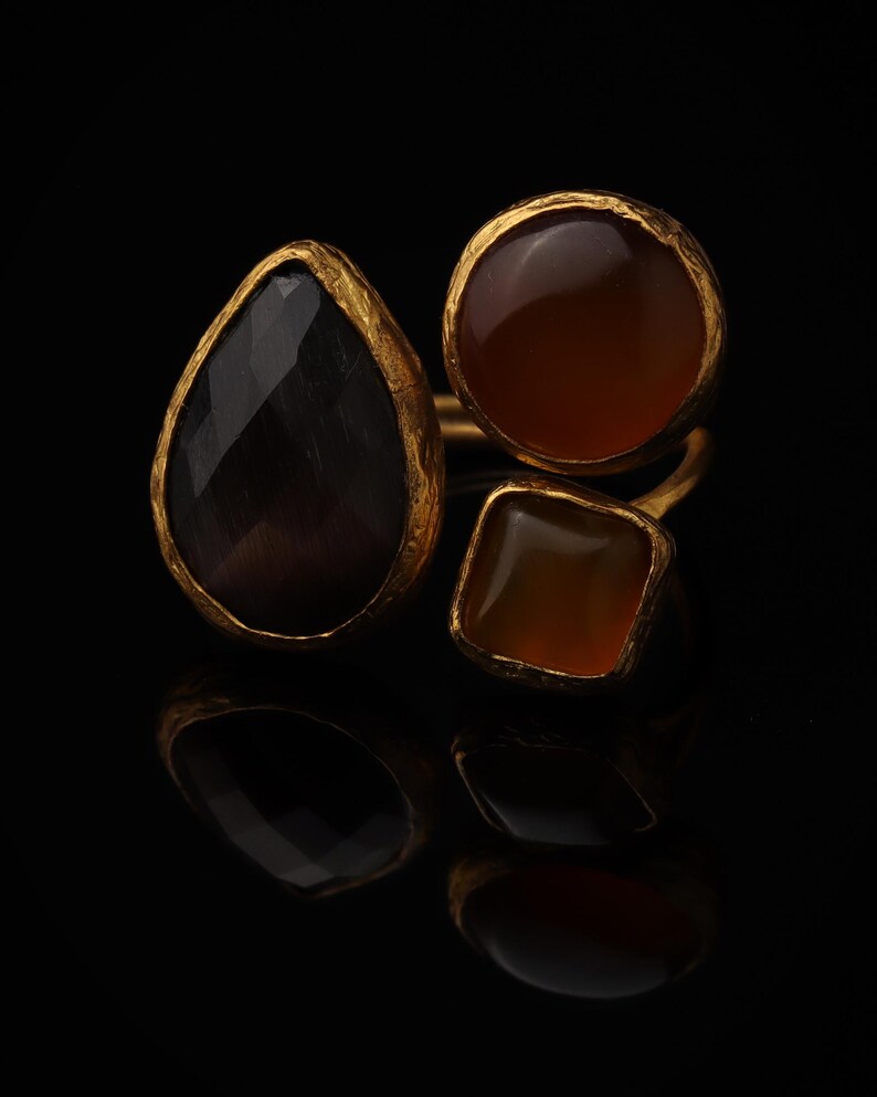 Brown and Orange Cottagecore Ring, 22K Gold-Plated Fairycore Band image 4