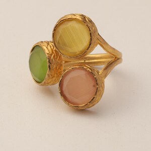 Orange and Green Statement Ring, 22K Gold-Plated Adjustable Band image 9