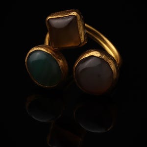 Cocktail Ring, Seafoam and Toffee Ring, Chunky Ring, Vintage Style Ring, Whimsical Ring, Adjustable Ring, 22K Gold-Plated Ring image 4