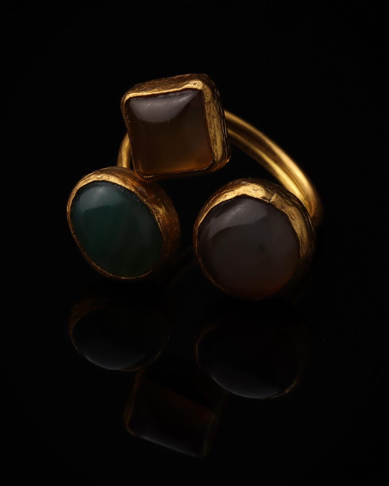 Cocktail Ring, Seafoam and Toffee Ring, Chunky Ring, Vintage Style Ring, Whimsical Ring, Adjustable Ring, 22K Gold-Plated Ring image 4
