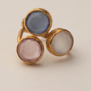 Pink and Grey Art Deco Ring, 22K Gold-Plated Adjustable Piece 画像 6