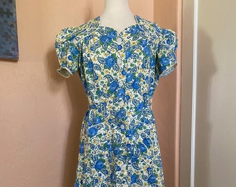 40er-Jahre-Kleid // Vintage-Baumwollkleid // Solch entzückende Details
