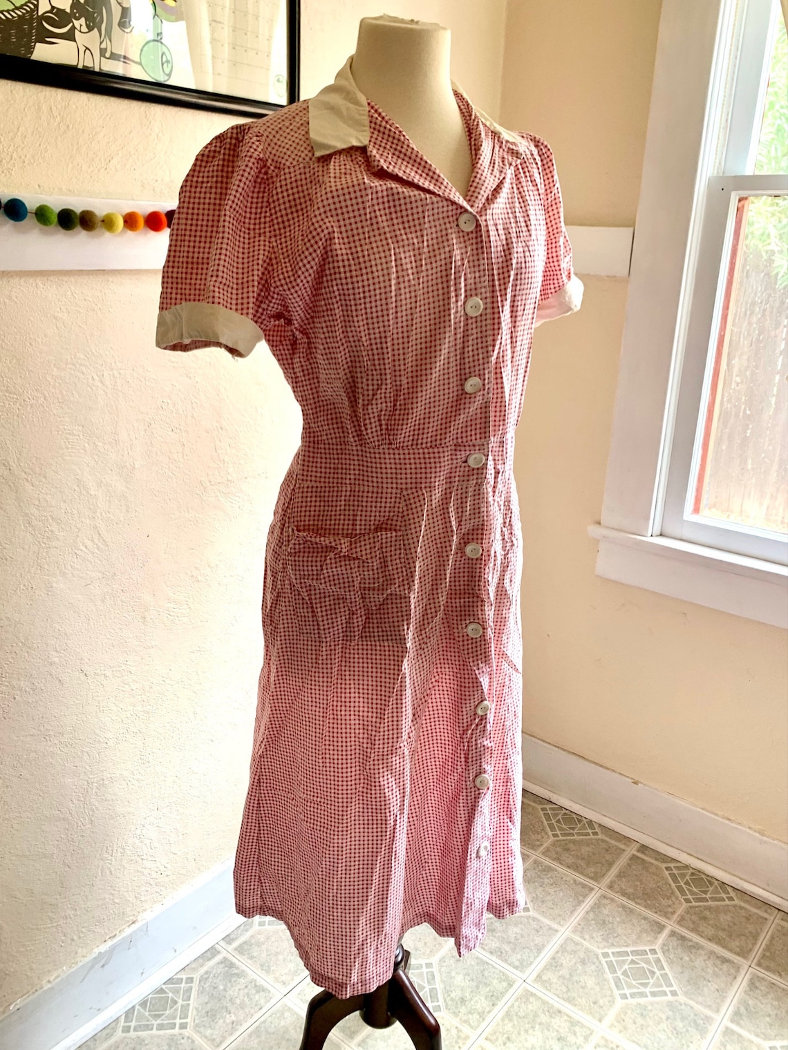 1930's Vintage Cotton House Red Gingham Etsy