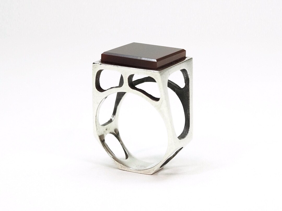 Constructivist Rings Art Deco Constructivist Red Carnelian Agate Sterling Silver Ring-ca ...