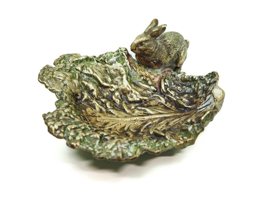 Antique Austrian Cold Painted Bronze Rabbit & Lettuce Leaf Sculpture ...