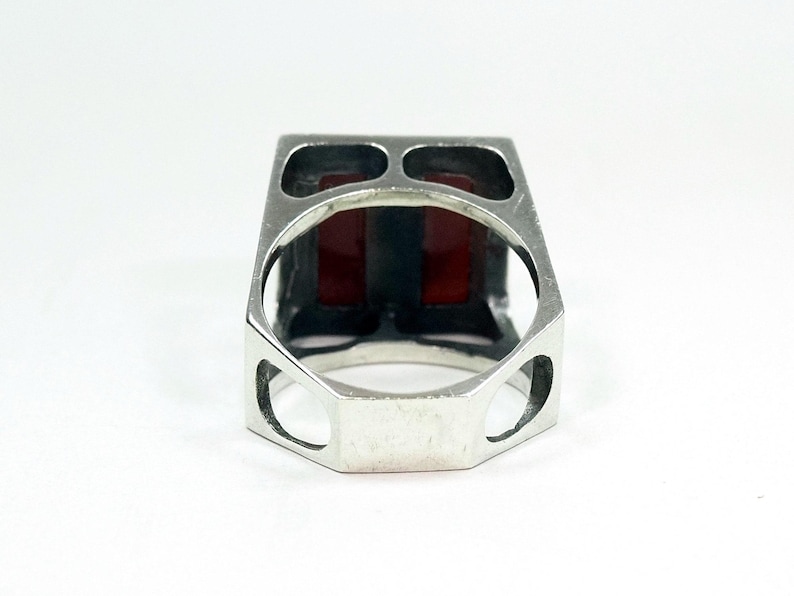Constructivist Rings Art Deco Constructivist Red Carnelian Agate Sterling Silver Ring-ca ...