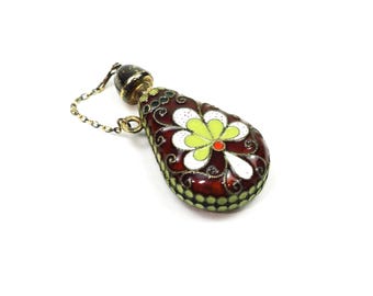 Frasco de perfume miniatura ruso de plata esterlina con esmalte cloisonné - ca. década de 1950