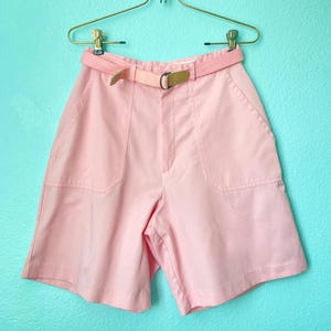 Vintage 80s pink high waisted belted Burmuda style shorts / womens XS or S