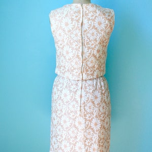 vintage 60s peach and cream / pale pink / two-piece lace overlay dress / size xsmall small / mad men style image 3