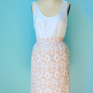 vintage 60s peach and cream / pale pink / two-piece lace overlay dress / size xsmall small / mad men style image 5