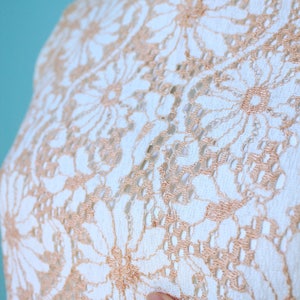 vintage 60s peach and cream / pale pink / two-piece lace overlay dress / size xsmall small / mad men style image 7