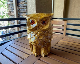 vintage 70s large ceramic owl / outdoor lantern / candle container / sconce