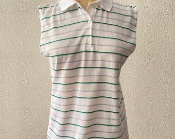 Vintage 80s women’s sleeveless preppy striped polo shirt / tennis shirt size small to medium