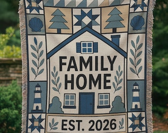 Coastal New Home Blanket, Personalized Family Home Throw, Housewarming Established Gift BLAN0175