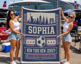 Personalized New York New Jersey Supporter 2026 Woven Blanket, Custom Name Soccer Throw, Soccer Keepsake Throw 2026 BLAN0752