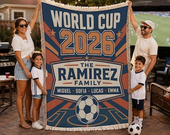 Personalized Soccer 2026 Family Woven Blanket, Custom Name Soccer Throw, Soccer Fan Gift BLAN0796