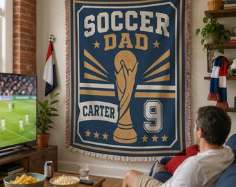 Soccer Dad Trophy 2026 Blanket, Soccer 2026 Decor, Custom Name Soccer Gift BLAN0803