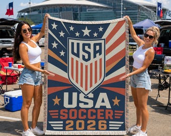 USA Emblem Supporter Scarf Woven Blanket, Soccer Gift, Game Day Decor BLAN0792