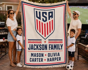 USA Emblem Family 2026 Blanket, Soccer 2026 Decor, Custom Name Soccer Gift BLAN0808